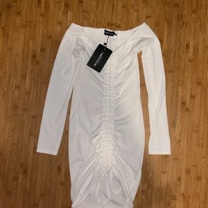 Pretty Little Thing white long sleeve scrunched dress